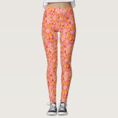 Bloemroze Oranje Groovy Hippy Psychedelische Retro Leggings (Voorkant)