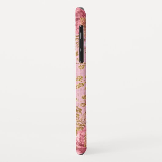 Bloemroze rozen en goudfolie monogram Case-Mate iPhone case (Achterkant/links)