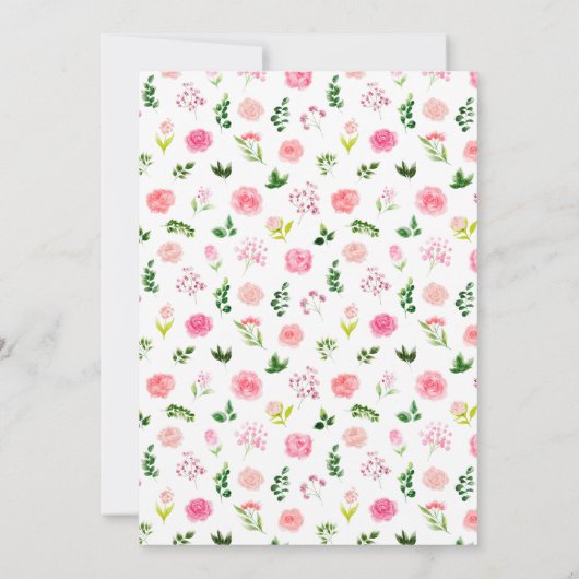 Bloemroze rozen met gebladerte bruiloft save the date (Achterkant)