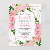 Bloemroze rozen met gebladerte verjaardagsfeestje briefkaart (Voorkant)