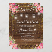 Bloemroze rustieke Sweet 16 Verjaardag Kaart (Voorkant / Achterkant)