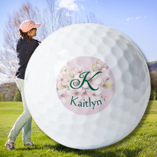 Bloemroze tweelaags monogram Voornaam Golf Golfballen