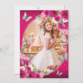 Bloemroze zilveren vlinder Quinceañera foto Bedankkaart (Achterkant)