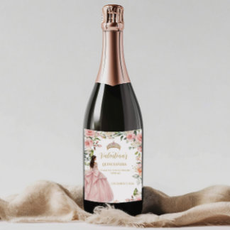 Bloemrozen Blush Roze Quinceañera 15e verjaardag Wijn Etiket