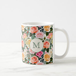 Bloemrozen Elegante Bloemen Mooie Gebrevetteerde Koffiemok