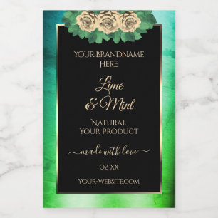 Bloemrozen Teal Groen Marmer Zwart Productlabel Voedselcontainer Etiket