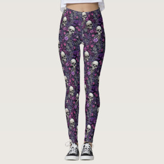 Bloemschedels Paarse bloemen Gotische Leggings