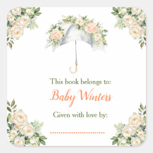Bloemscherm Baby Shower Ex-Libris Vierkante Sticker