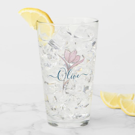 Bloemschets waterverf gepersonaliseerd glas (Voorkant ijs)