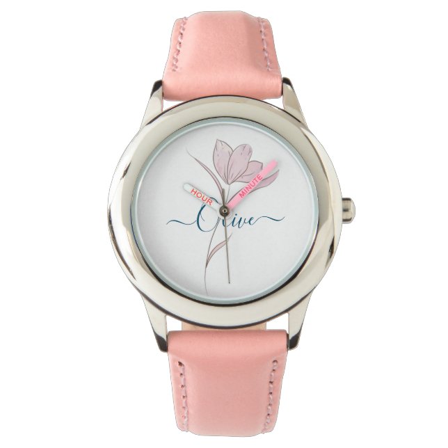 Bloemschets waterverf gepersonaliseerd horloge (Voorkant)