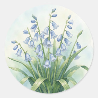 Bloemschildering van Blauwe Klokjes in Botanische  Ronde Sticker