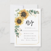 Bloemschrift Zonnebloem QR Code Bruiloft RSVP Kaartje (Voorkant)