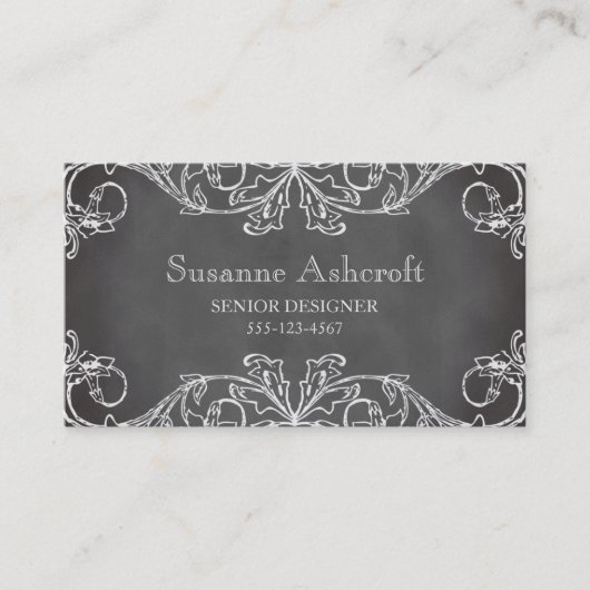Bloemscroll krijtbord chic designer Visitekaartje (Voorkant)
