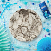 bloemsepiapatroon (10) papieren bordje (Feest)