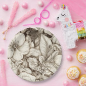 bloemsepiapatroon (10) papieren bordje (Feest)