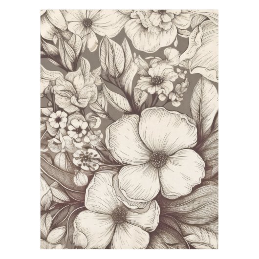 bloemsepiapatroon (10) tafelkleed (Voorkant)