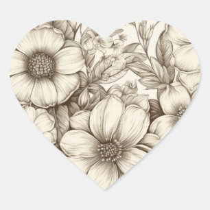  bloemsepiapatroon (13) hart sticker