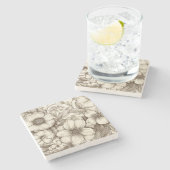 bloemsepiapatroon (13) stenen onderzetter (Zijkant)