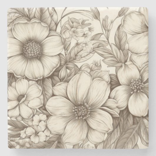 bloemsepiapatroon (13) stenen onderzetter (Voorkant)