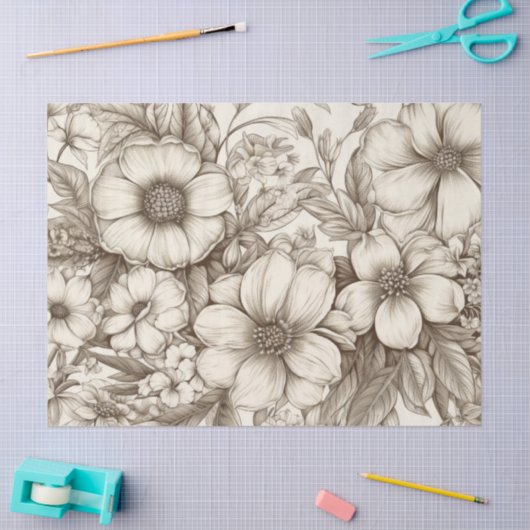  bloemsepiapatroon (13) tissuepapier (Craft)