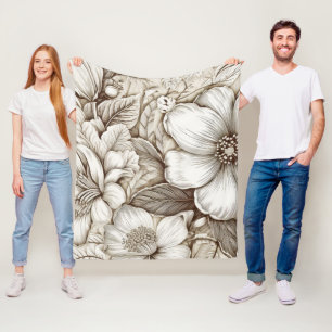  bloemsepiapatroon (15) fleece deken