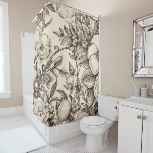 bloemsepiapatroon (2) douchegordijn (In situ)