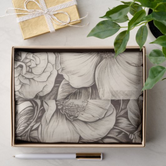  bloemsepiapatroon (2) tissuepapier (Geschenk)