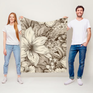  bloemsepiapatroon (3) fleece deken