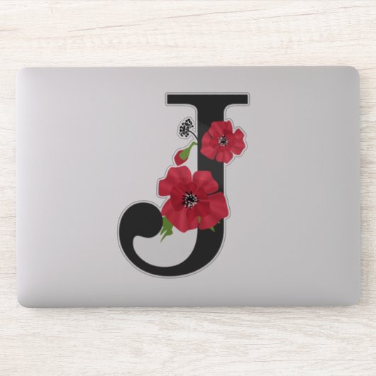 Bloemset, monogram J, letter J, bloemen, monogra Sticker (Computer)