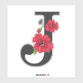 Bloemset, monogram J, letter J, bloemen, monogra Sticker (Vel)