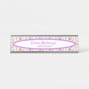 Bloemstation Paarse Roze Bloemen Bureaublad Bord Bureau Naambordje