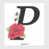 Bloemstel, monogram P, letter P, bloemen, monogra Sticker (Vel)