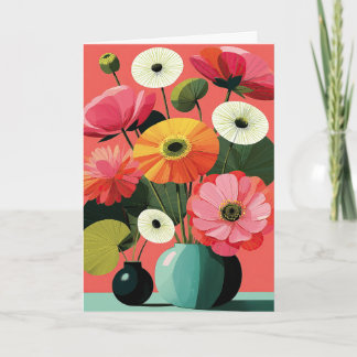 Bloemstilleven in midcentury-stijl Koraalbloei Kaart