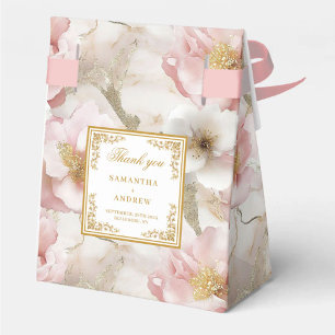 Bloemstof Roze Ivoor Goud Trouwgunstbox Bedankdoosjes