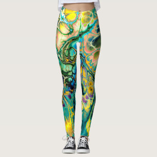 Bloemstroom FRACTAL BATIK Blauwgroen gele blauwe z Leggings