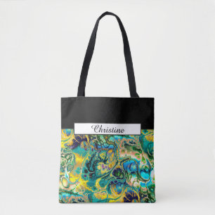 Bloemstroom FRACTAL BATIK Blauwgroen gele blauwe z Tote Bag