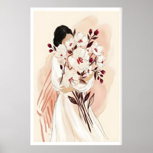 Bloemstuk Afdruk Overgroot Waterverf Bloesems Poster
