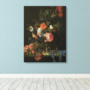 Bloemstuk Bloemen in Vaas, Vintage Barok Canvas Afdruk