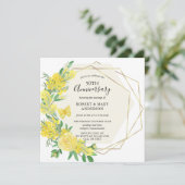 Bloemstuk Gele Roos 50ste Verjaardagsfeestje Kaart (Staand voorkant)