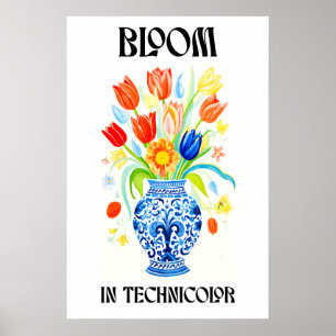 Bloemstuk Kunstprint Tulpen in Blauwe Vaas Poster