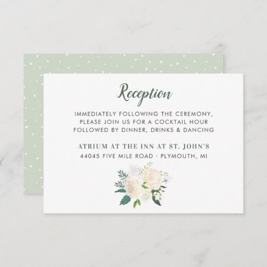 Bloemstuk met groen en bloemen bruiloftsreceptie informatiekaartje (Voorkant / Achterkant)