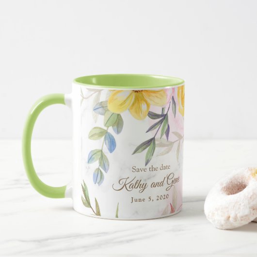 Bloemstuk mok - Bewaar de datum (Met donut)