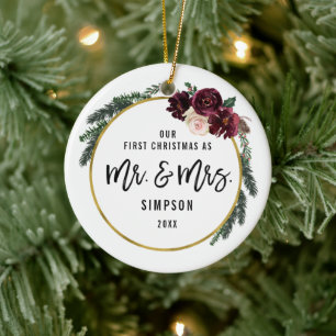 Bloemstuk Onze Eerste Kerstmis Als Meneer & Mevrou Keramisch Ornament