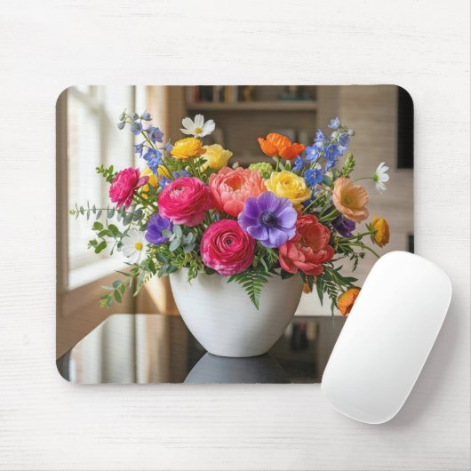 Bloemstuk op een glanzende tafel muismat (Met muis)