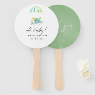 Bloemstuk parachute baby shower handwaaier