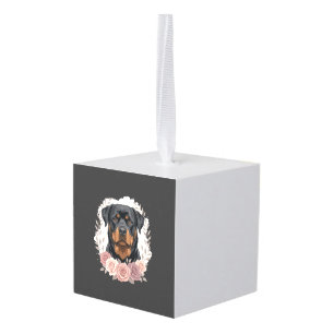 Bloemstuk Rottweiler Hond Portret Sublimatie Kubus Ornament