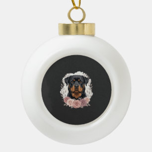 Bloemstuk Rottweiler Hondenportret Sublimatie Keramische Bal Ornament