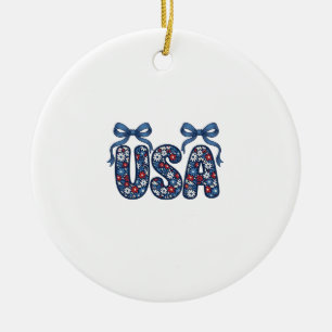 Bloemstuk USA Strik patriottisch vectorontwerp_1 Keramisch Ornament