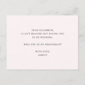 Bloemstuk Wil je mijn bruidsmeisje zijn. Roze bloe Uitnodiging Briefkaart (Achterkant)