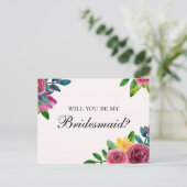 Bloemstuk Wil je mijn bruidsmeisje zijn. Roze bloe Uitnodiging Briefkaart (Staand voorkant)